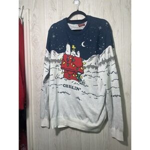 Snoopy Peanuts Christmas Sweater Snoopy Sleeping On His Doghouse Dark Blue Xl